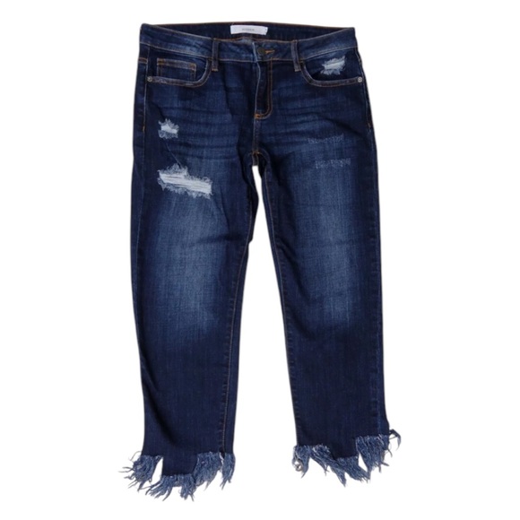 HIDDEN‎ Jeans Sz29 Denim Capri Destroyed Distressed Fringe Hemline summer comfy - Picture 1 of 16